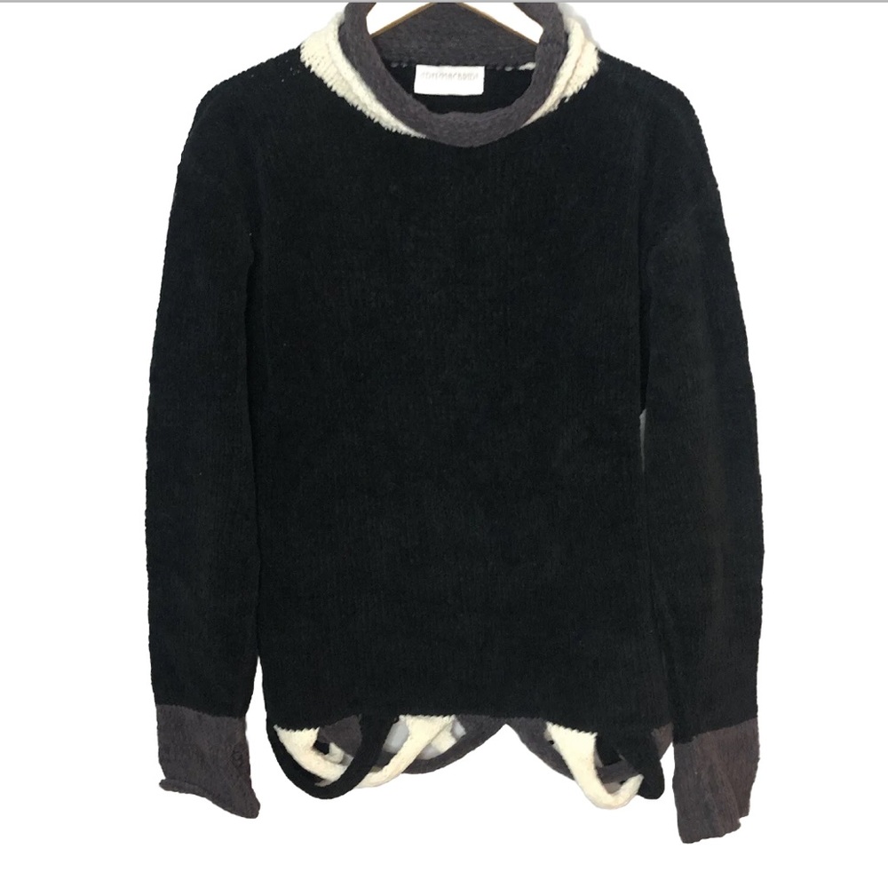 EDEL MACBRIDE Sweater Ireland Hand Made High Roll Neck Chenille Knit Black Large
